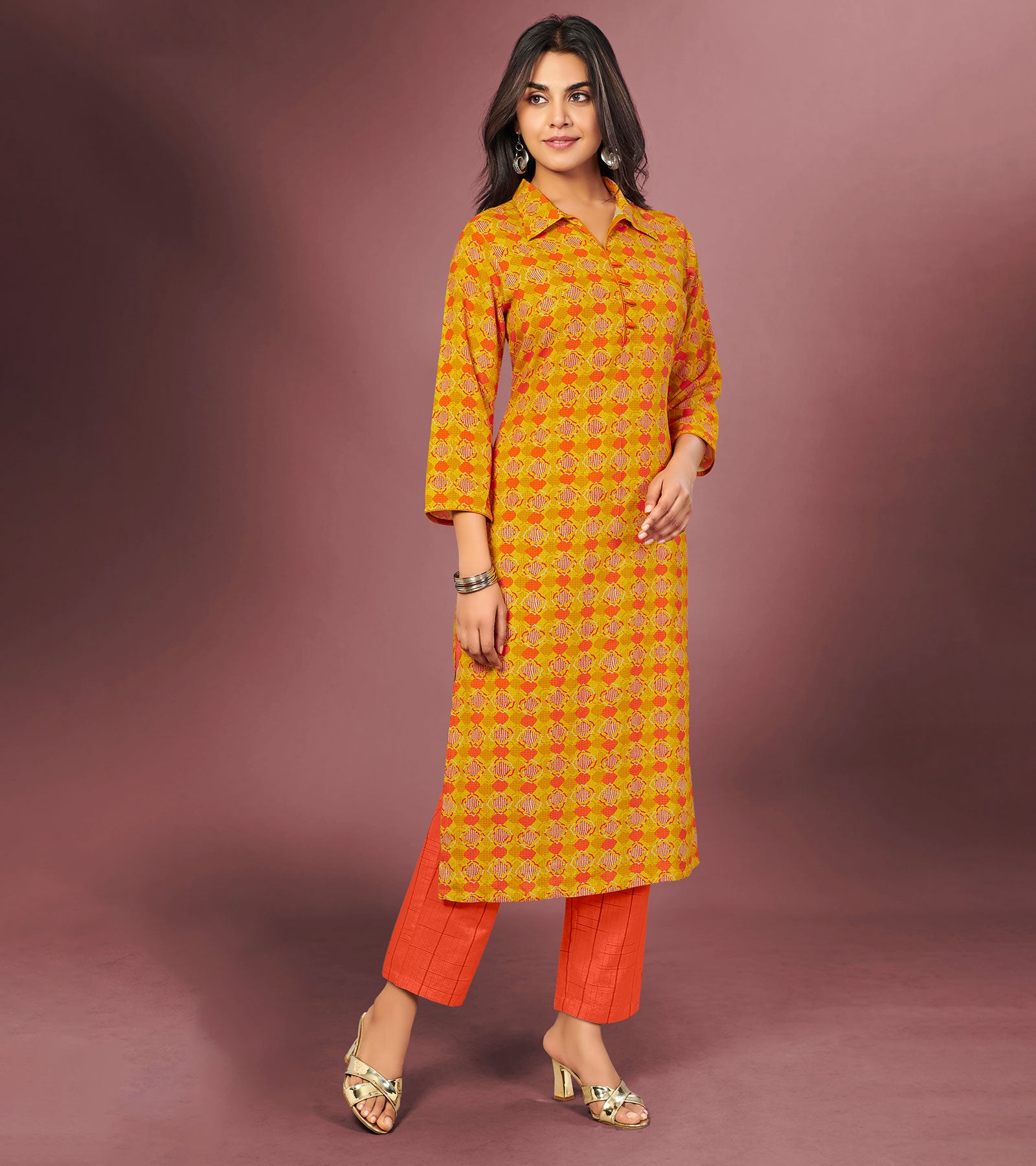 Chulbuli Light Orange Cotton Kurti With Stylish Maroon Jacket | Bhadar